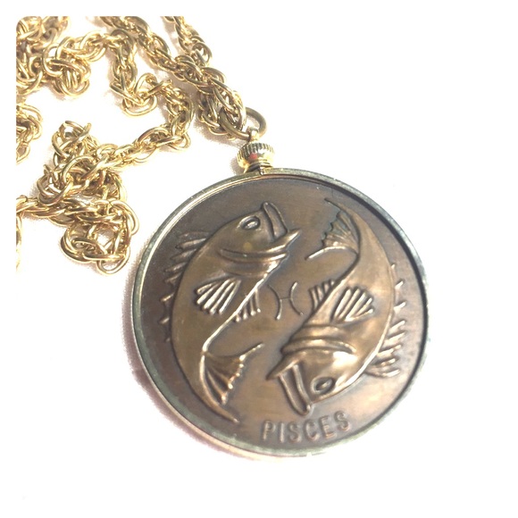 Vintage Pisces Zodiac Necklace Coin 